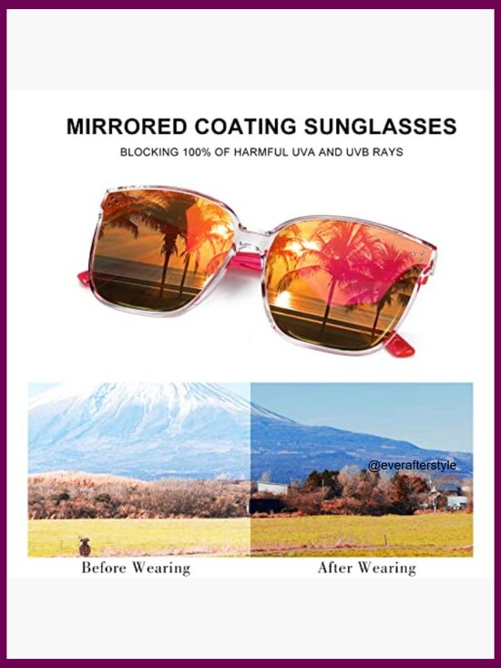 Oversized Sunglasses with Mirrored Lens UV400 Blocking